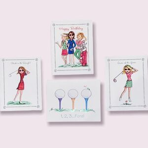 SET(4) of Lula Bell Designs-Golf Collection Note Cards including Birthday Card